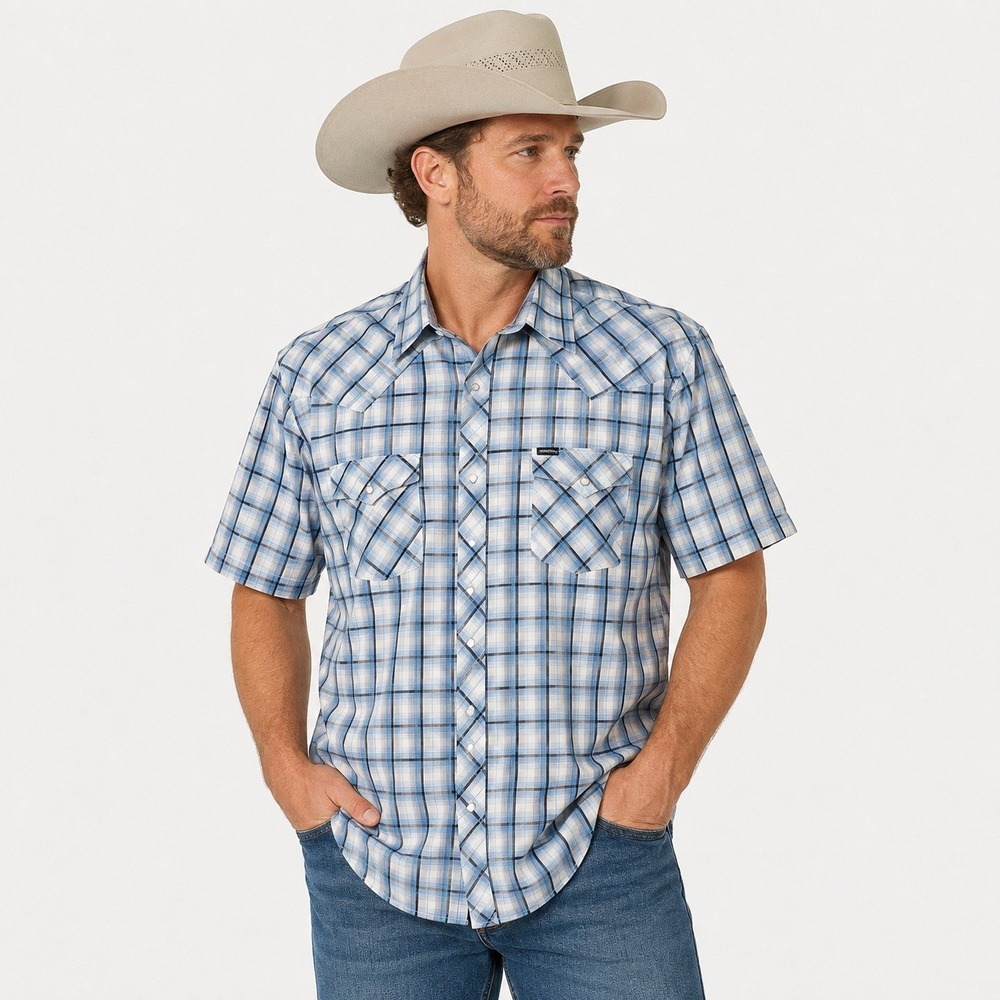 Bullhead Mens XL Plaid Western Pearl Snap Shirt Blue Cotton Cowboy